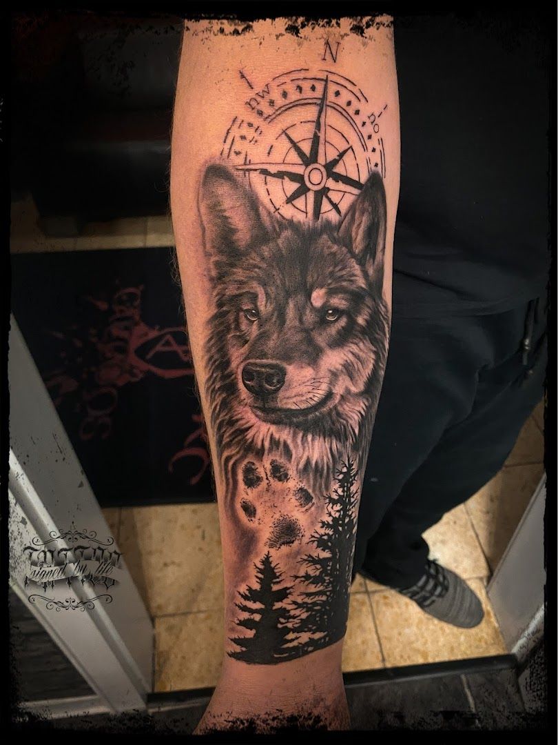 a wolf cover-up tattoo on the forearm, mainz-bingen, germany