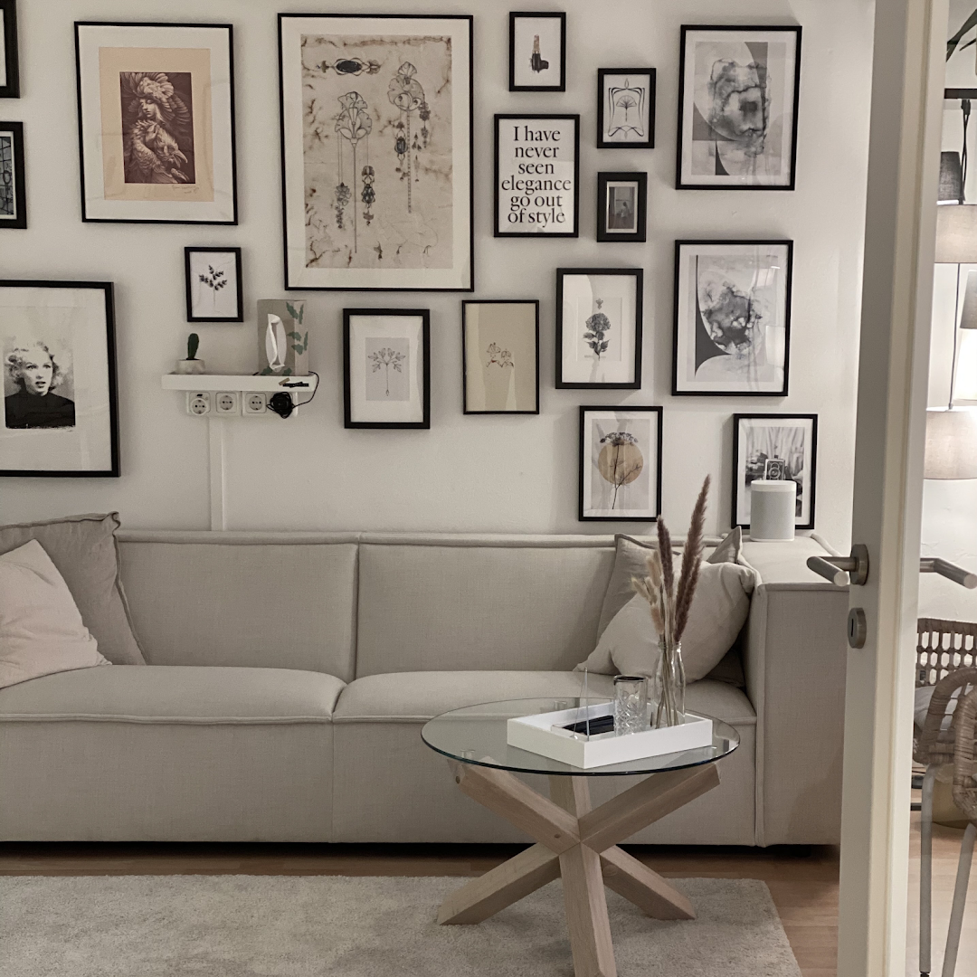 a living room with a couch and a table