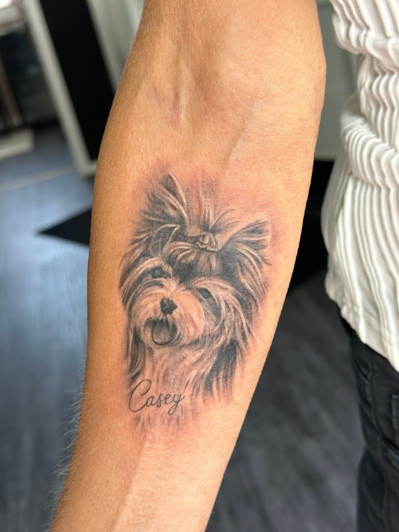 a dog narben tattoo on the arm, südwestpfalz, germany