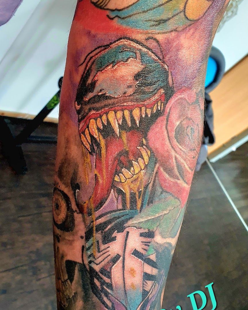 a cover-up tattoo with a shark and a shark on it, ansbach, germany