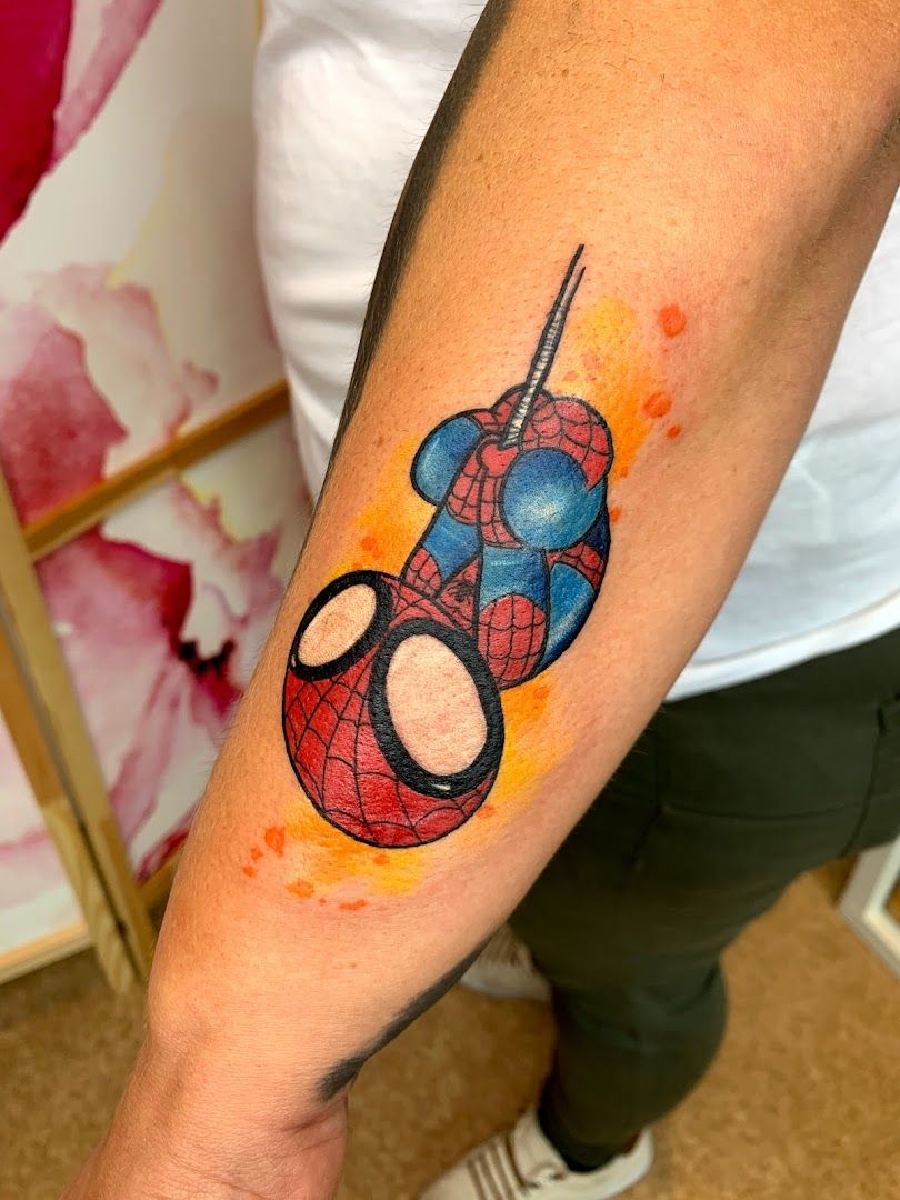 a spider cover-up tattoo on the arm, rhein-pfalz-kreis, germany