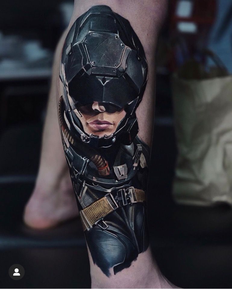 a man with a black panther realistic tattoos on his arm, ansbach, germany