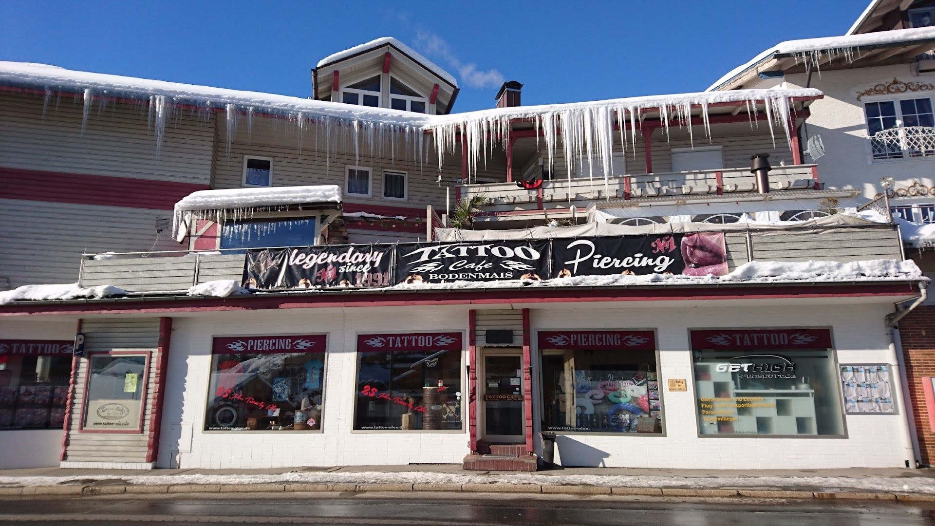 a building with icicles on the roof