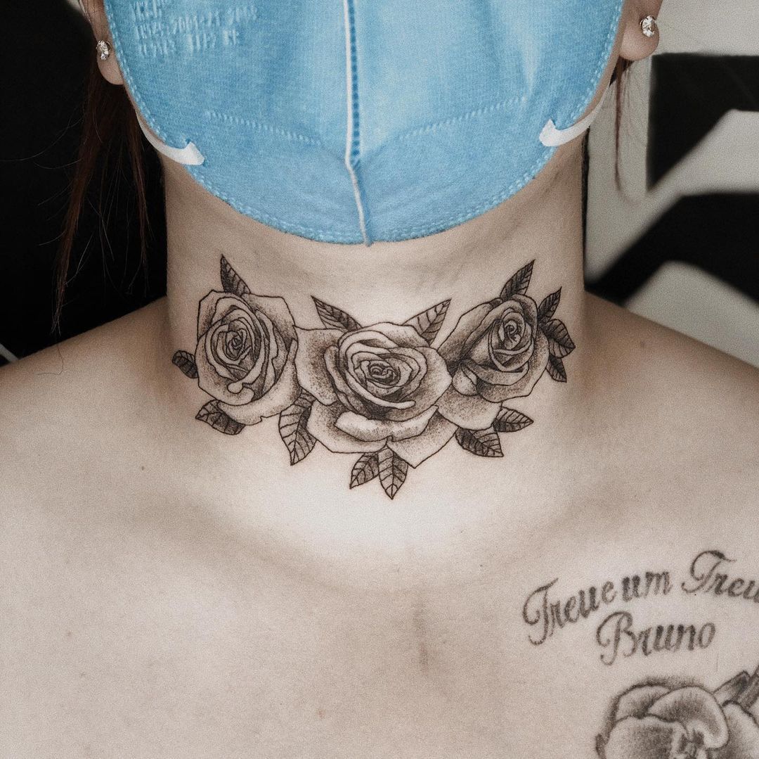 a woman with a cover-up tattoo on her neck, berlin, germany