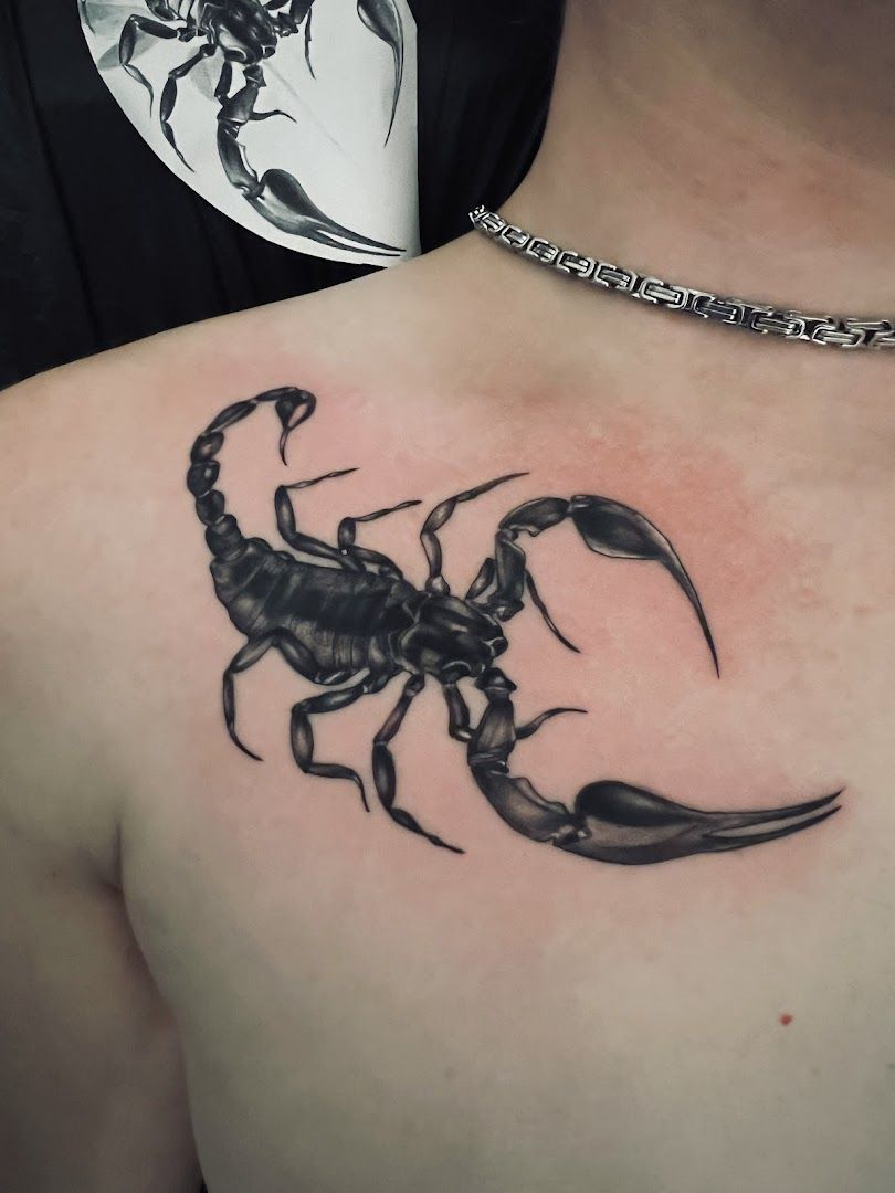 scorpion narben tattoo on chest, burgenlandkreis, germany