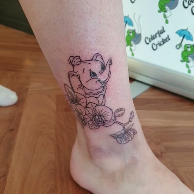 a small narben tattoo of a little elephant on the ankle, rhön-grabfeld, germany