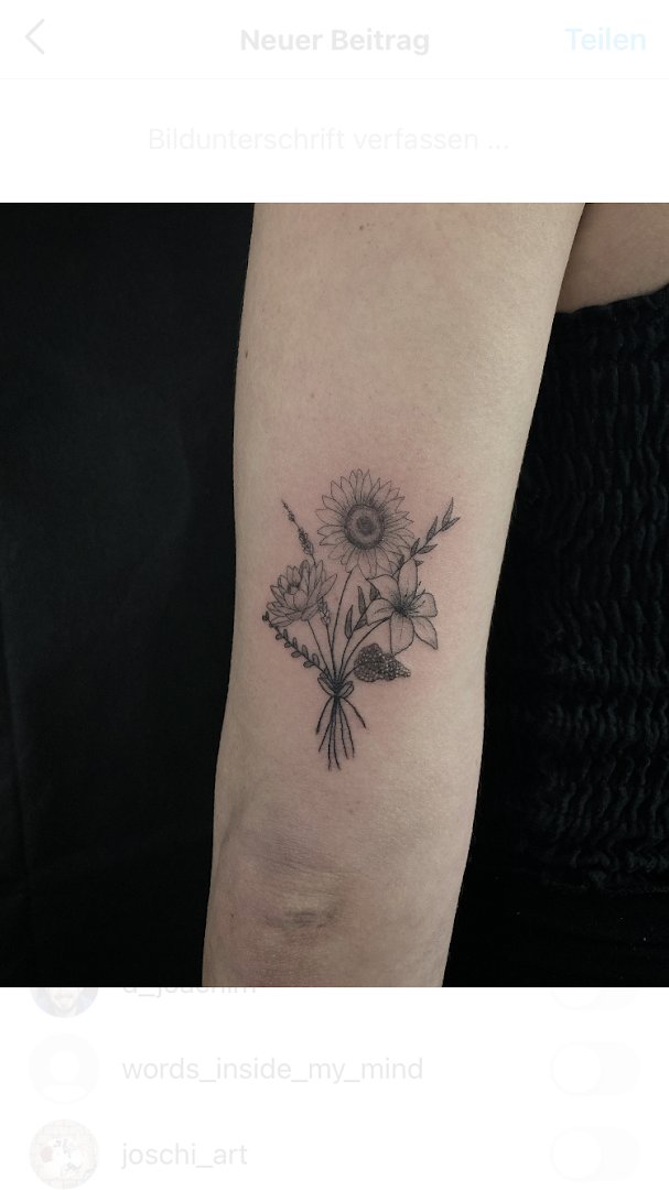 a narben tattoo with a sunflower on the arm, amberg-sulzbach, germany