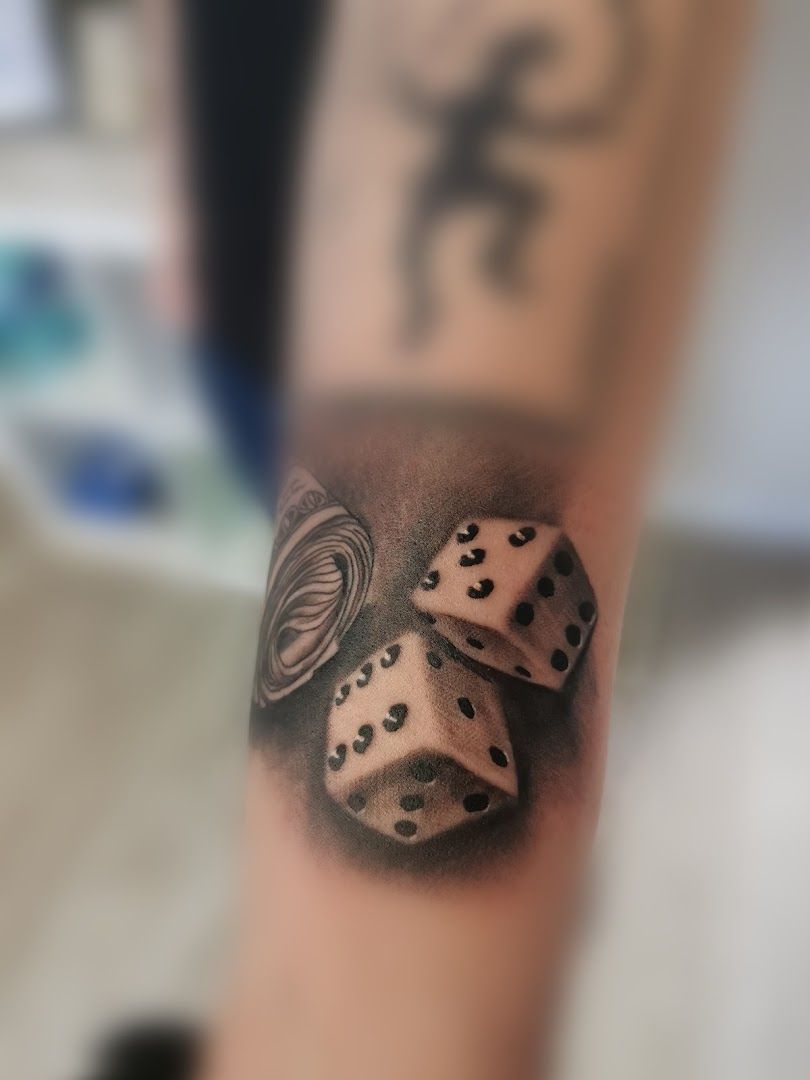 a cover-up tattoo with dice and a clock on it, kreisfreie stadt heilbronn, germany