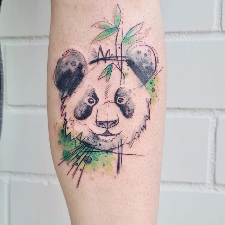 a panda bear narben tattoo on the leg, borken, germany