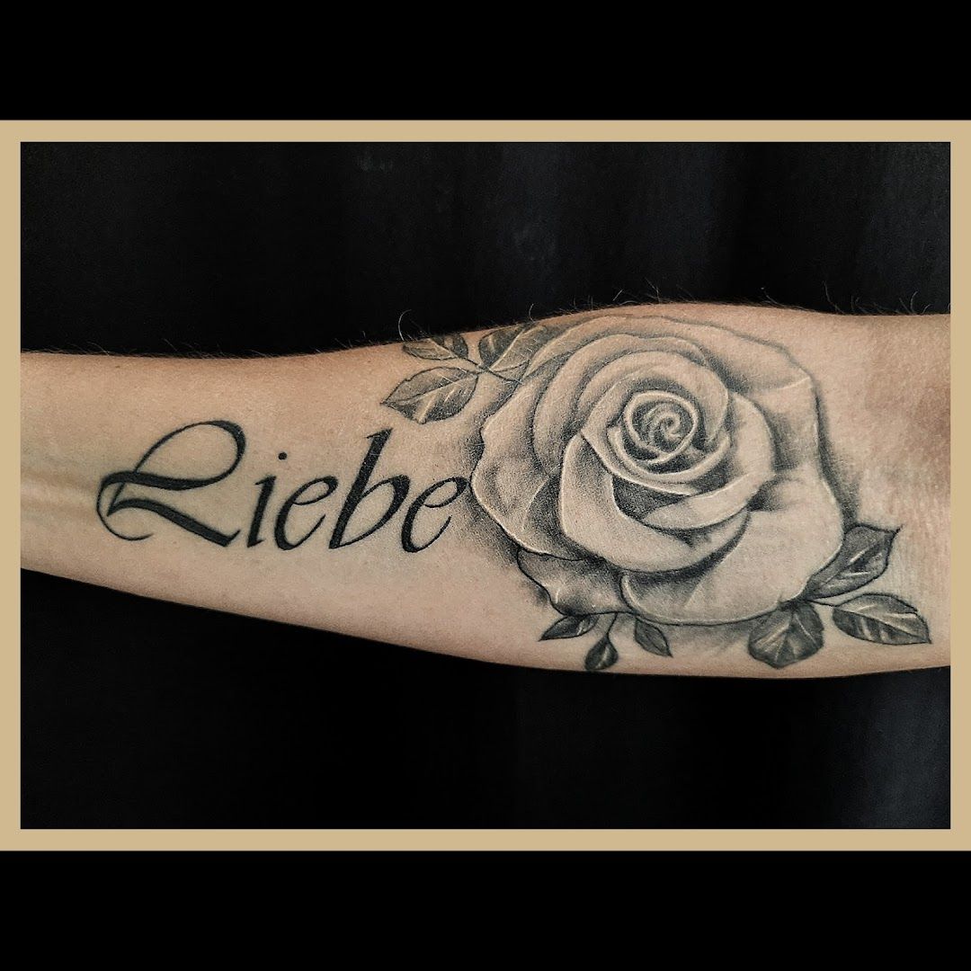 a rose cover-up tattoo with the word lil on it, main-kinzig-kreis, germany