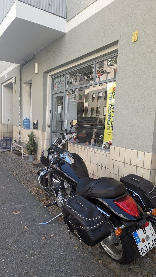 a motorcycle parked in front of a building