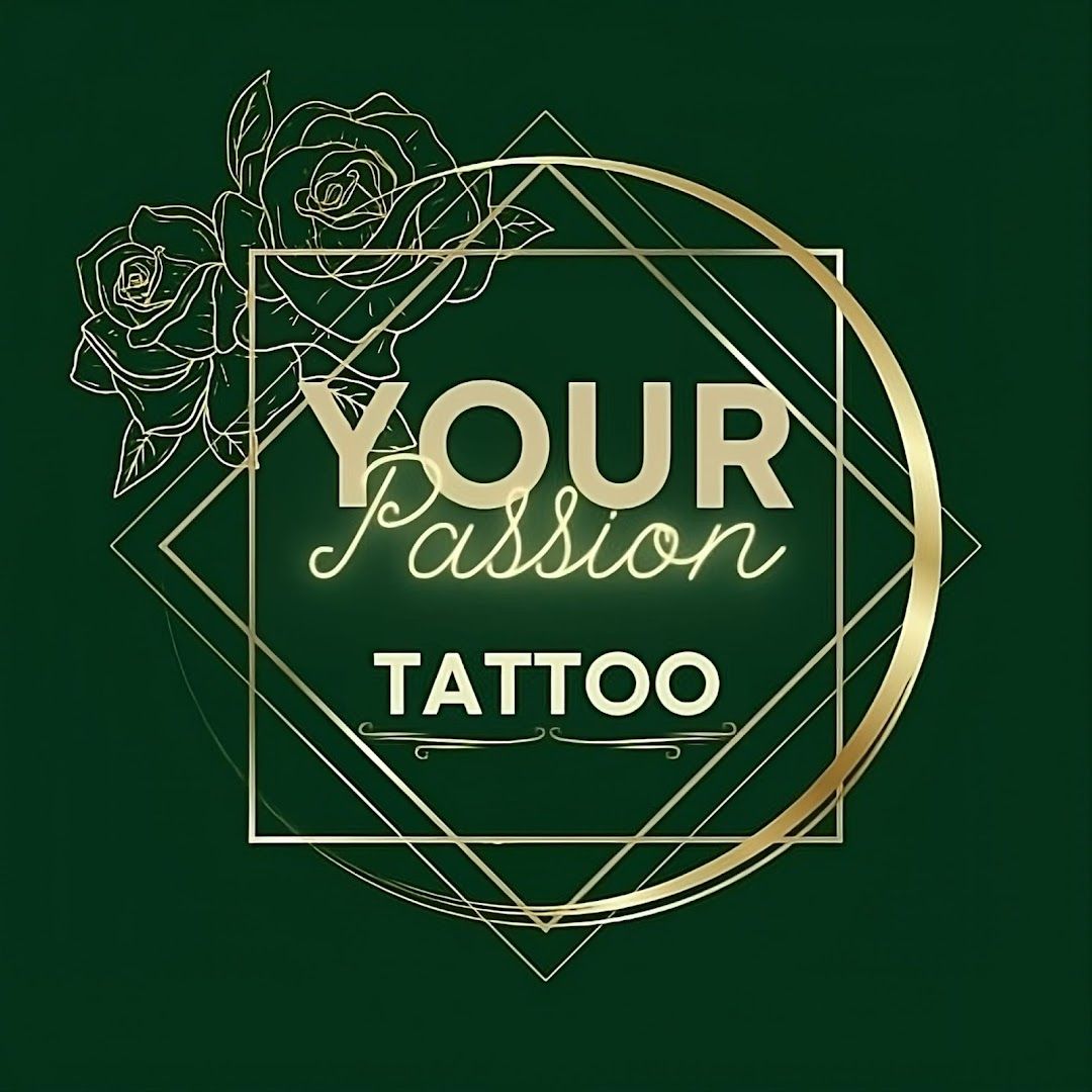 your narben tattoo logo with gold foil on a green background, kreisfreie stadt braunschweig, germany