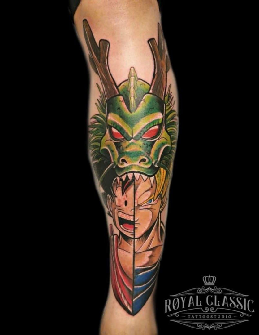 a narben tattoo of a dragon with a mask on it, oberhavel, germany