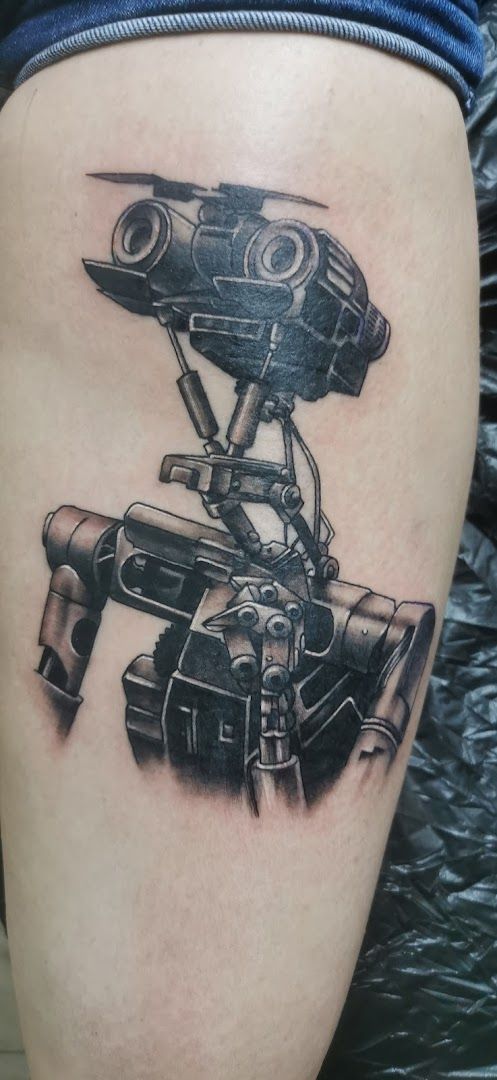 a robot japanische tattoos in leipzig on the thigh, lahn-dill-kreis, germany
