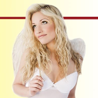 a woman in a white dress and angel wings