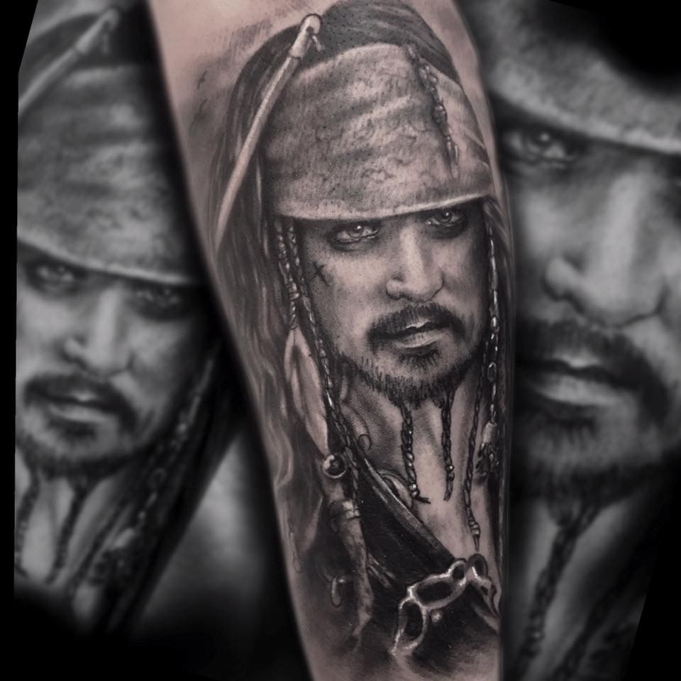 a cover-up tattoo of a man with a beard and a gun, warendorf, germany