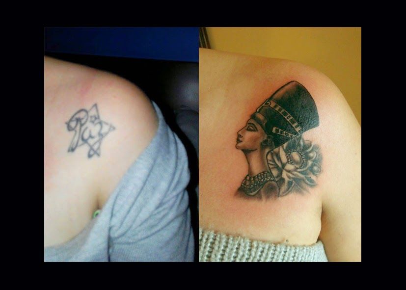 a woman with a cover-up tattoo on her shoulder, rhein-sieg-kreis, germany