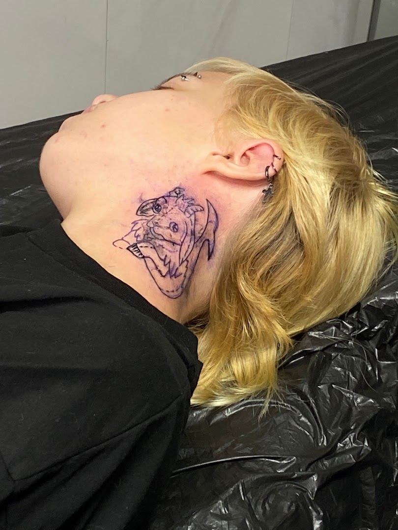 a woman with a cover-up tattoo on her neck, märkisch-oderland, germany