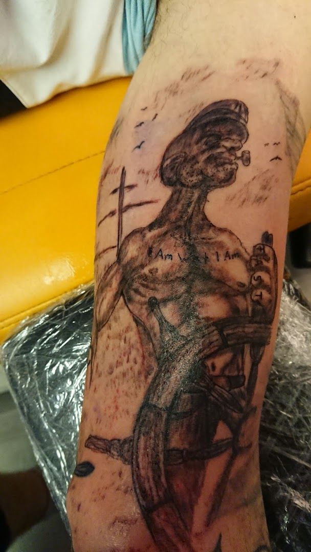 a japanische tattoos in leipzig of a man with a sword, neumarkt, germany