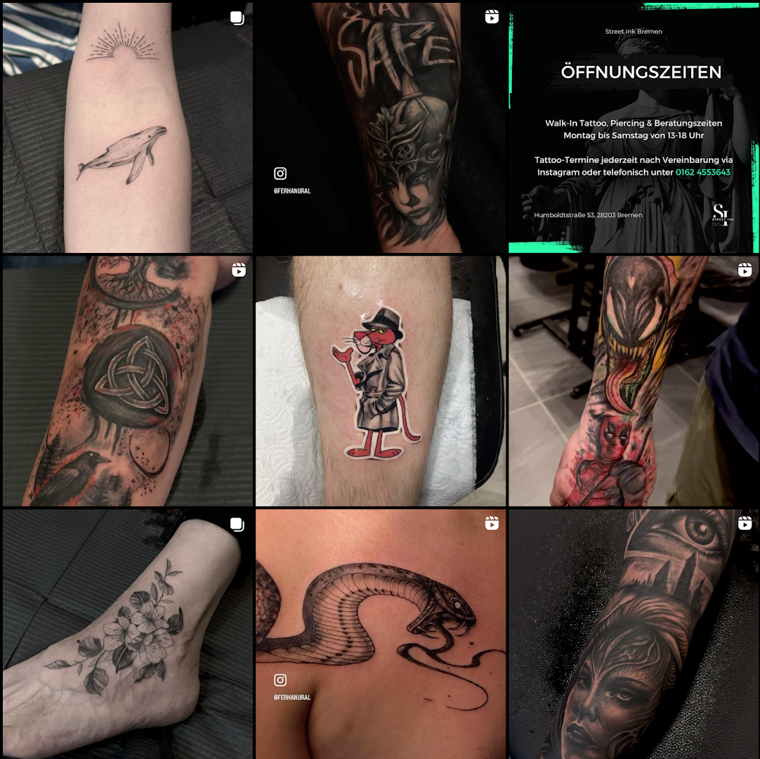 a col of photos showing different cover-up tattoos, bremen, germany