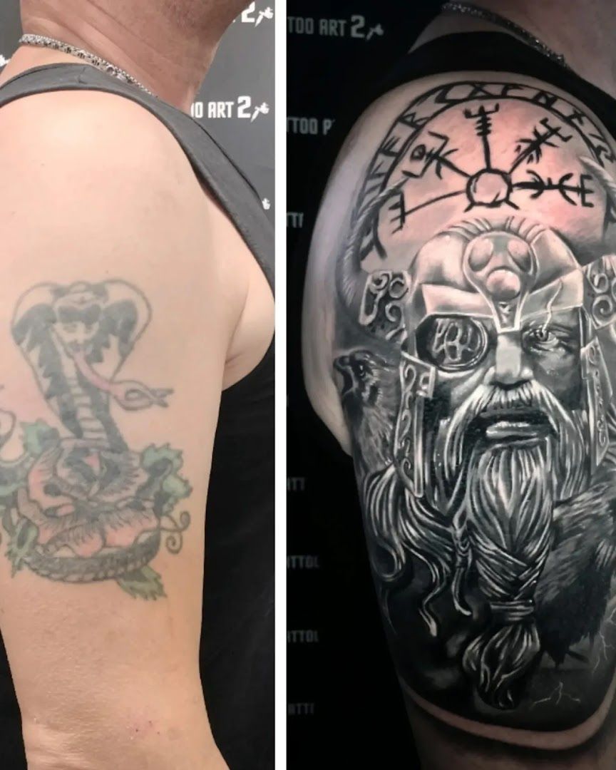a man with a japanische tattoos in leipzig on his arm and a tattoo on his arm, delmenhorst, germany