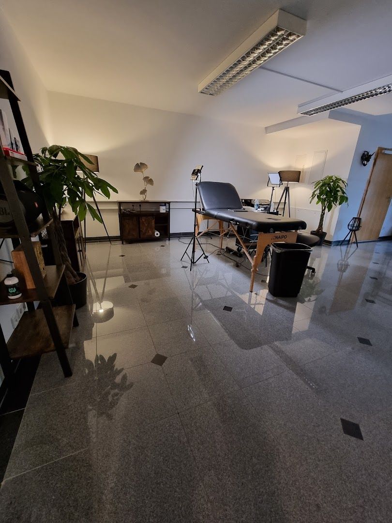 a room with a desk and a chair