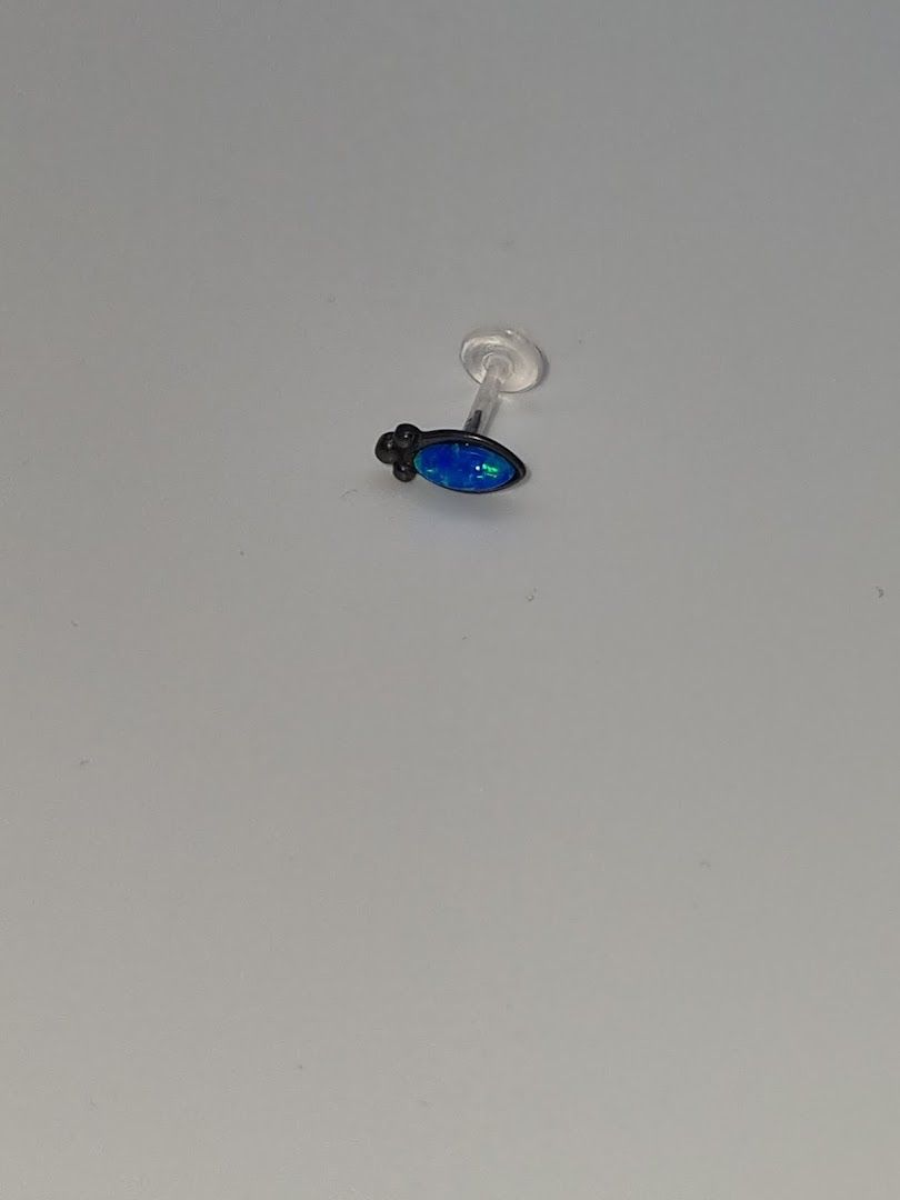 a small blue and black glass bead bea