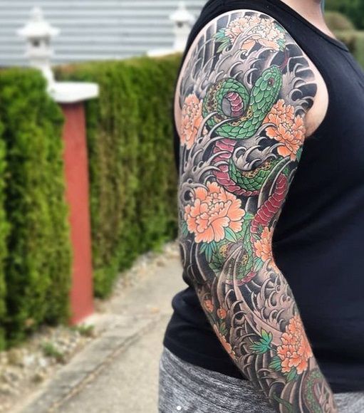 a man with a full sleeve narben tattoo, bodenseekreis, germany