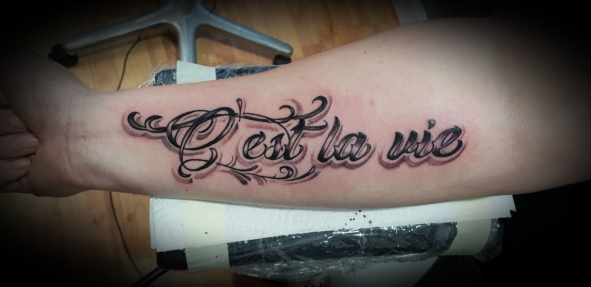 a cover-up tattoo with the word love on it, uckermark, germany