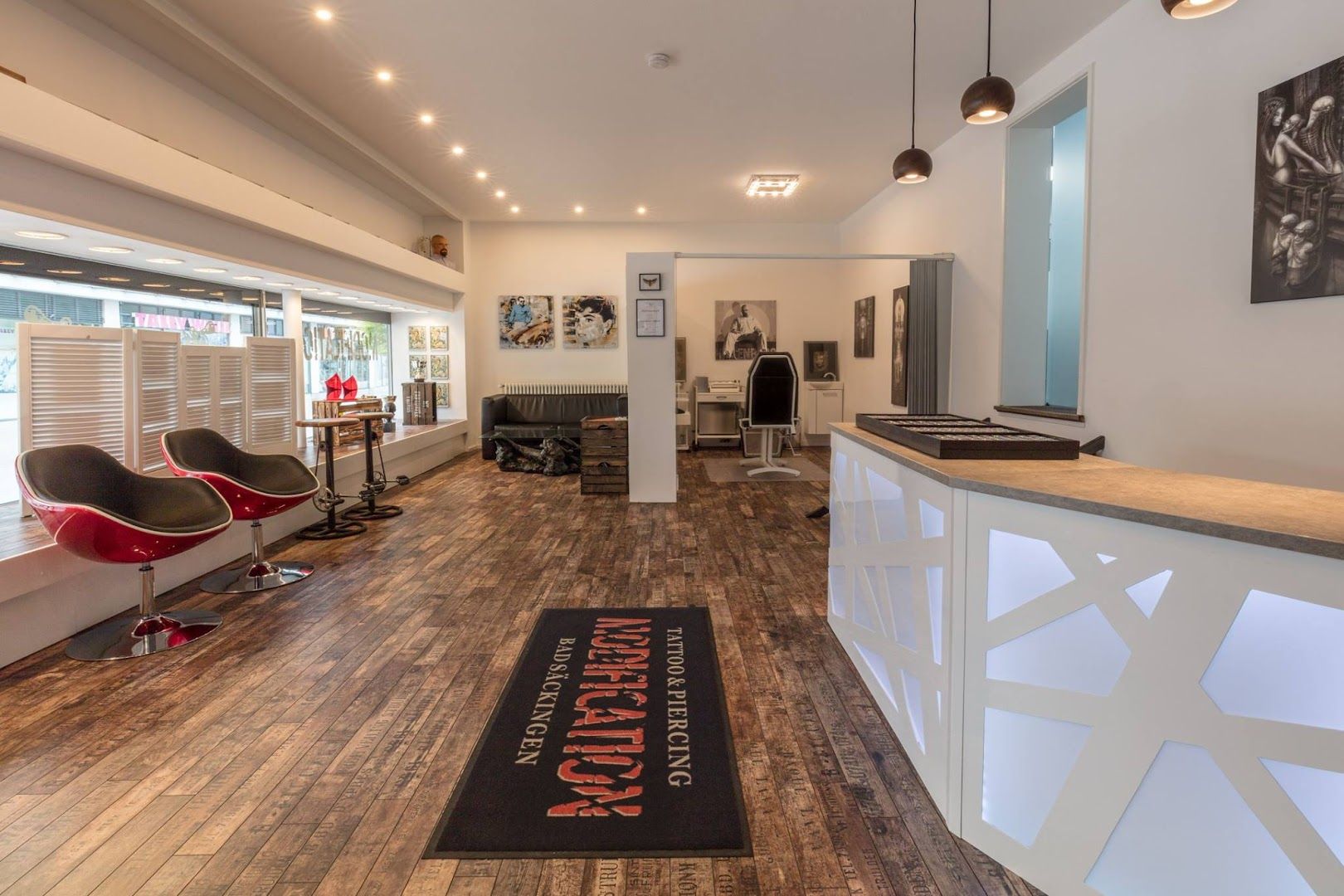 the reception area at the new hair salon