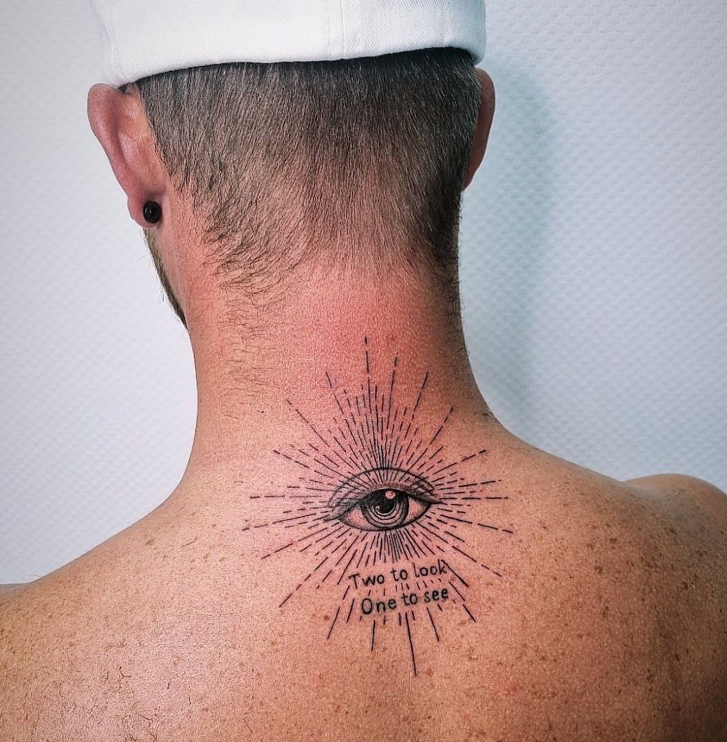 a man with a narben tattoo on his back, märkischer kreis, germany