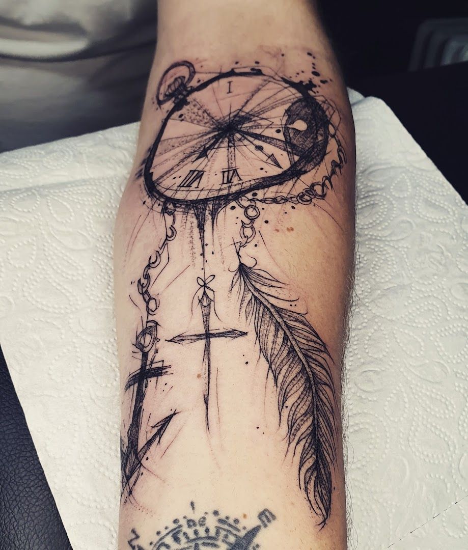 a narben tattoo with a dream catcher on the forearm, alzey-worms, germany