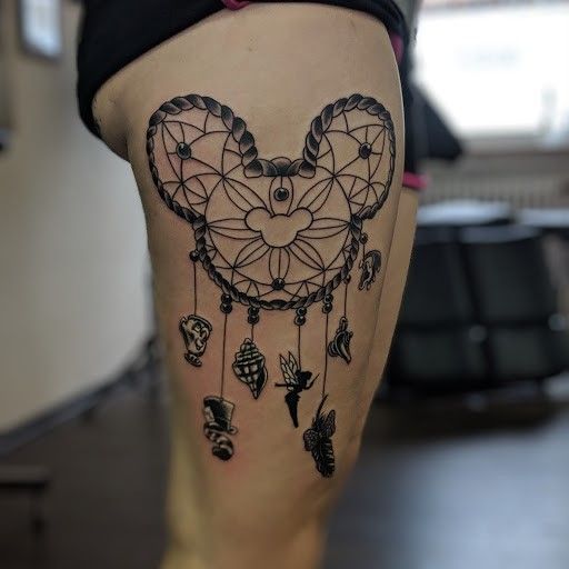 a woman with a narben tattoo on her leg, darmstadt-dieburg, germany