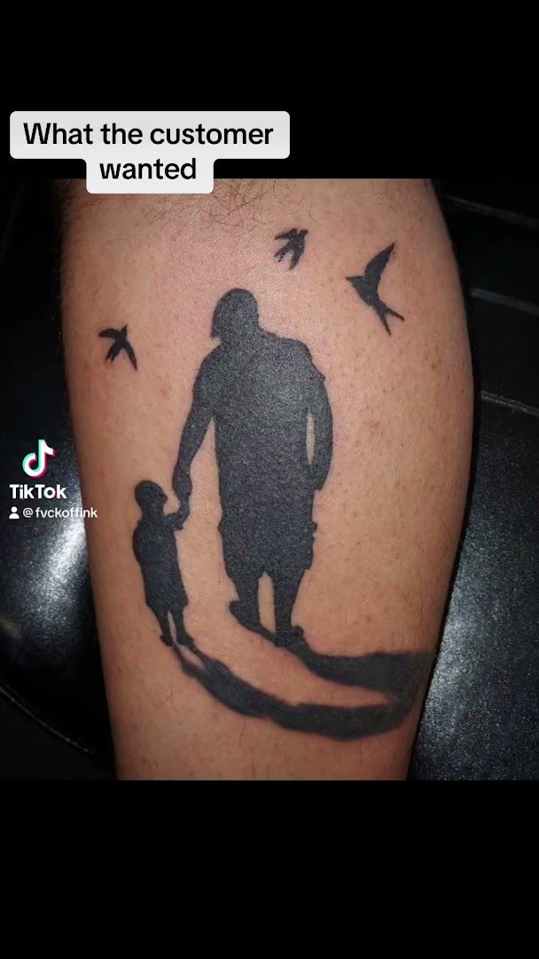 a narben tattoo with a silhouette of a man and a bird, wesel, germany