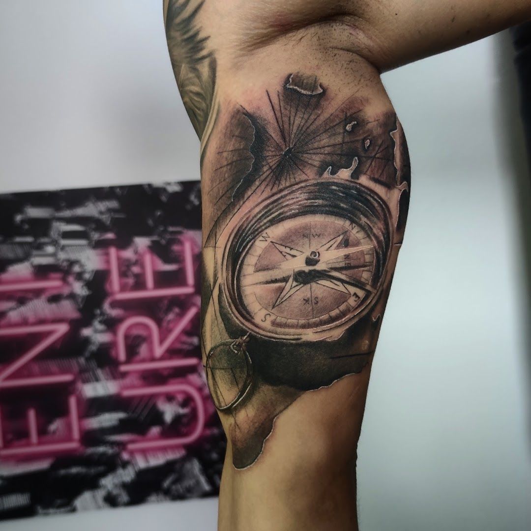 a man with a clock cover-up tattoo on his arm, kreisfreie stadt heilbronn, germany