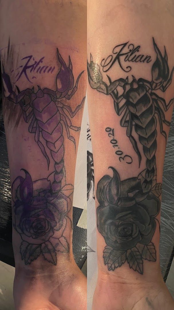 a couple of cover-up tattoos on the legs, goslar, germany