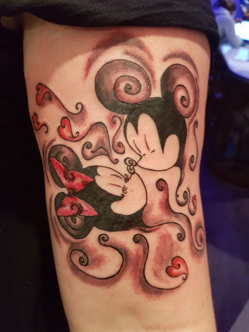 mickey mouse cover-up tattoo by mike, lippe, germany