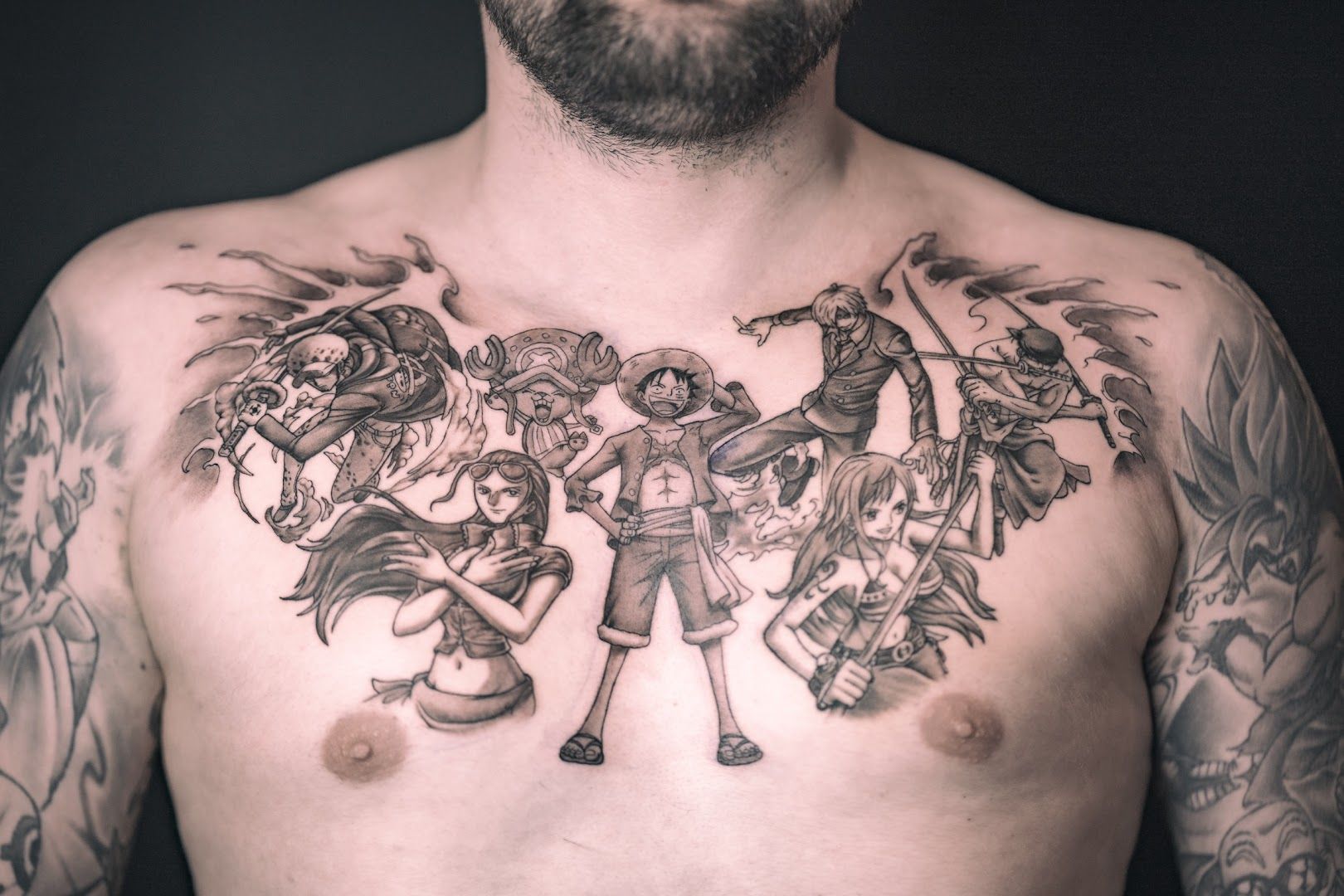 a man with cover-up tattoos on his chest, bad kreuznach, germany