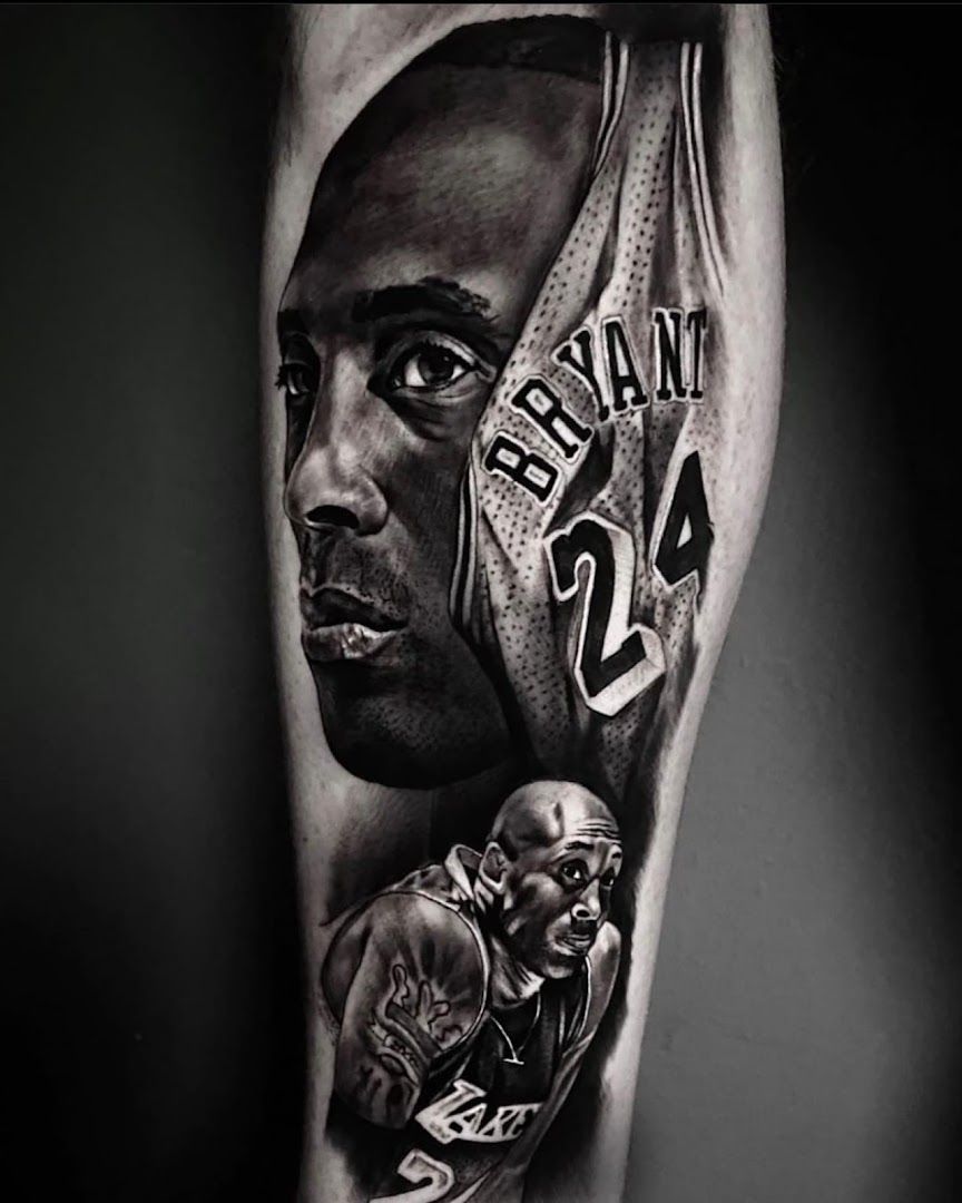 a black and white portrait tattoos of a basketball player, birkenfeld, germany