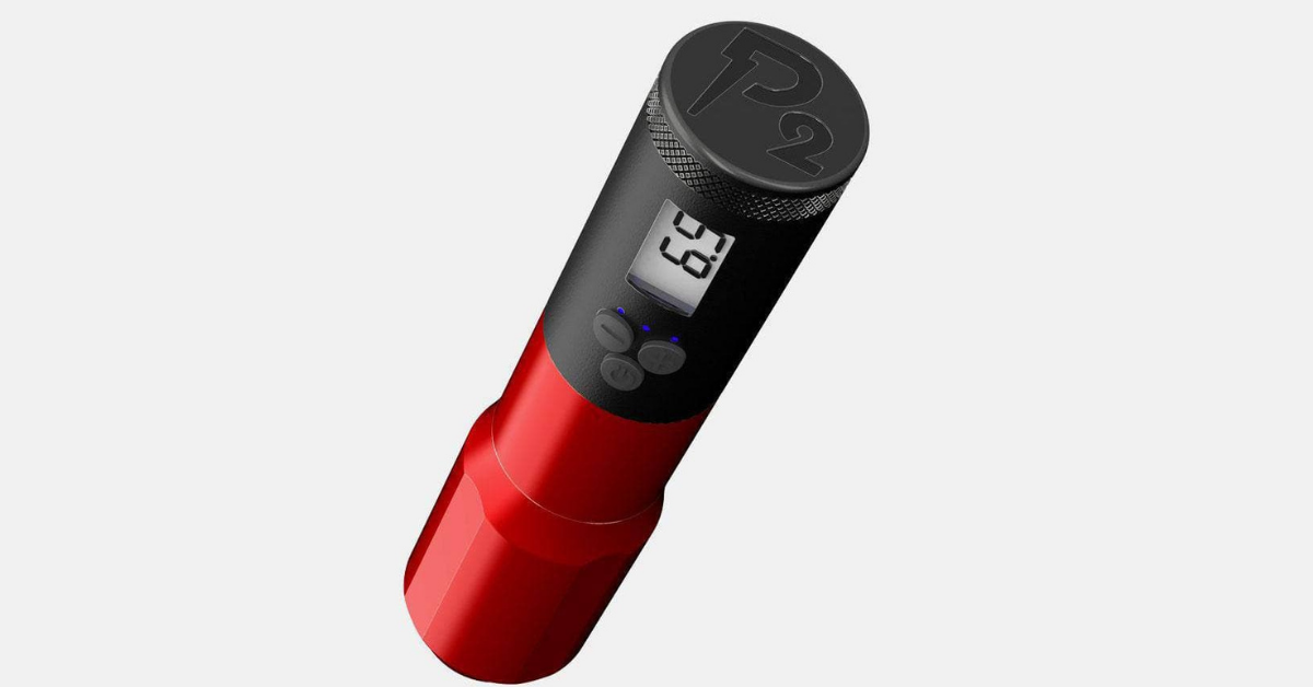 a red and black thermometer with a white background