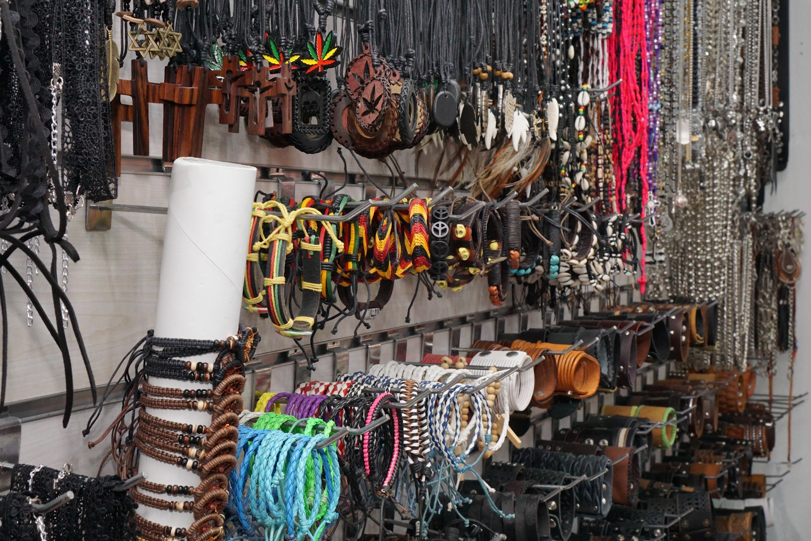 a wall of various types of leathers