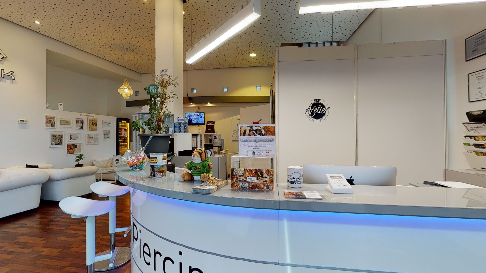 a white reception desk