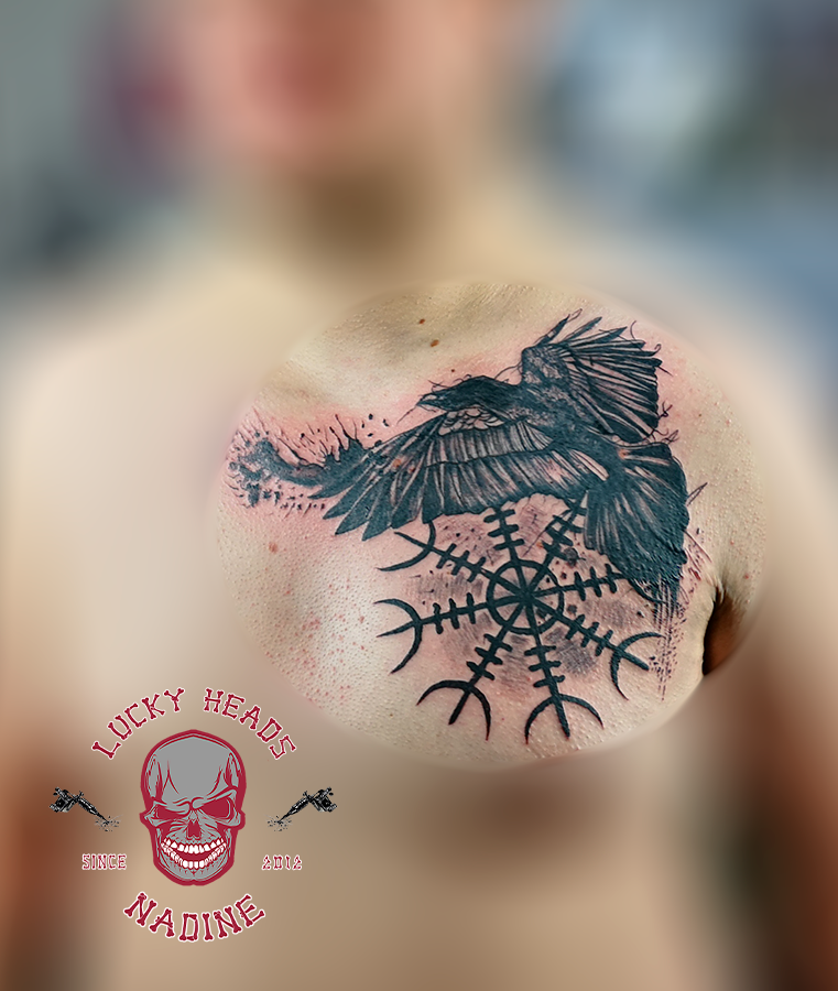 a man with a cover-up tattoo on his chest, steinburg, germany