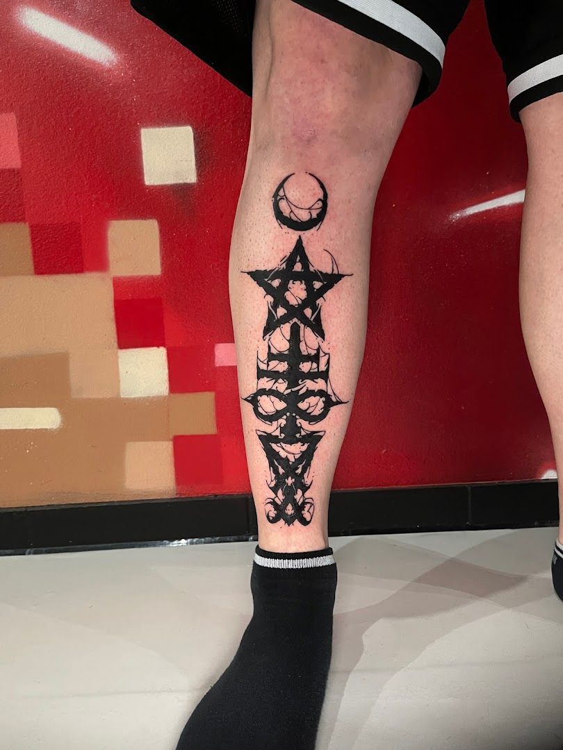 a man with a cover-up tattoo on his leg, biberach, germany