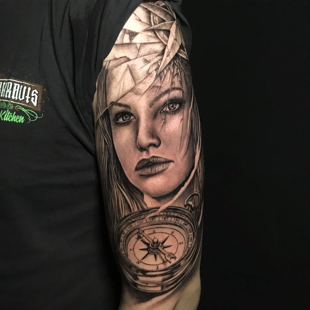 a woman with a clock cover-up tattoo on her arm, aschaffenburg, germany