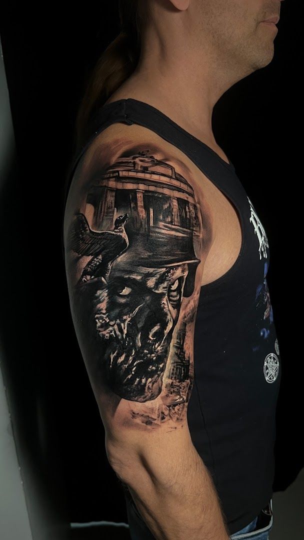 a man with a cover-up tattoo on his arm, rhein-neckar-kreis, germany