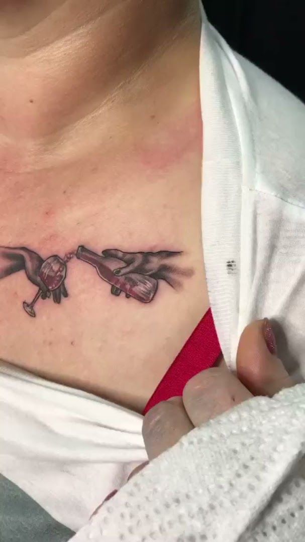 a woman with a narben tattoo on her chest, berlin, germany