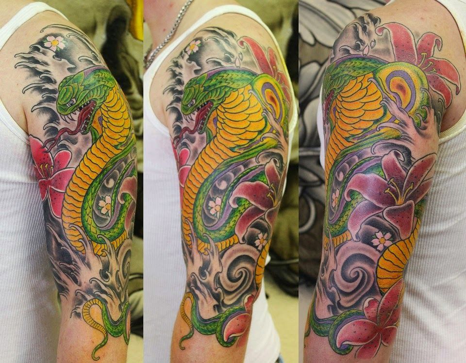 a colorful narben tattoo design on the arm, darmstadt-dieburg, germany