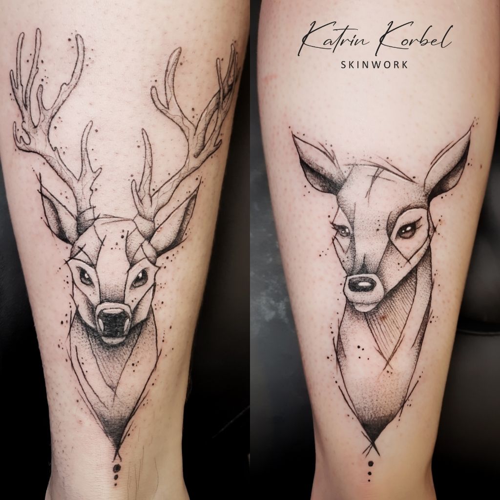 a narben tattoo of a deer with a crown on it, aurich, germany