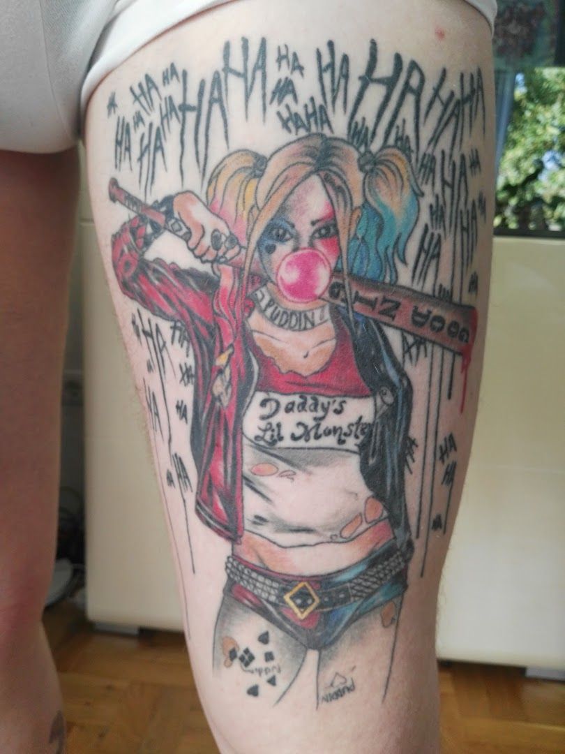 a narben tattoo of a woman with a gun, bochum, germany